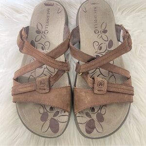 Merrell Braken Leather Comfort Outerwear Hiking Slip On Sandals Velcro Straps 7